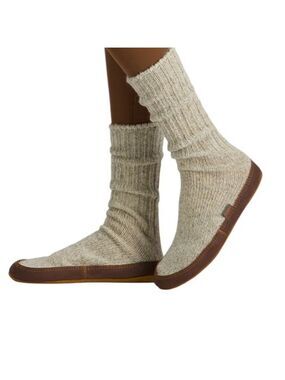 ACORN Ragg Wool Original Slipper Socks Leather Sole Sides Unisex W10.511.5 M9-10